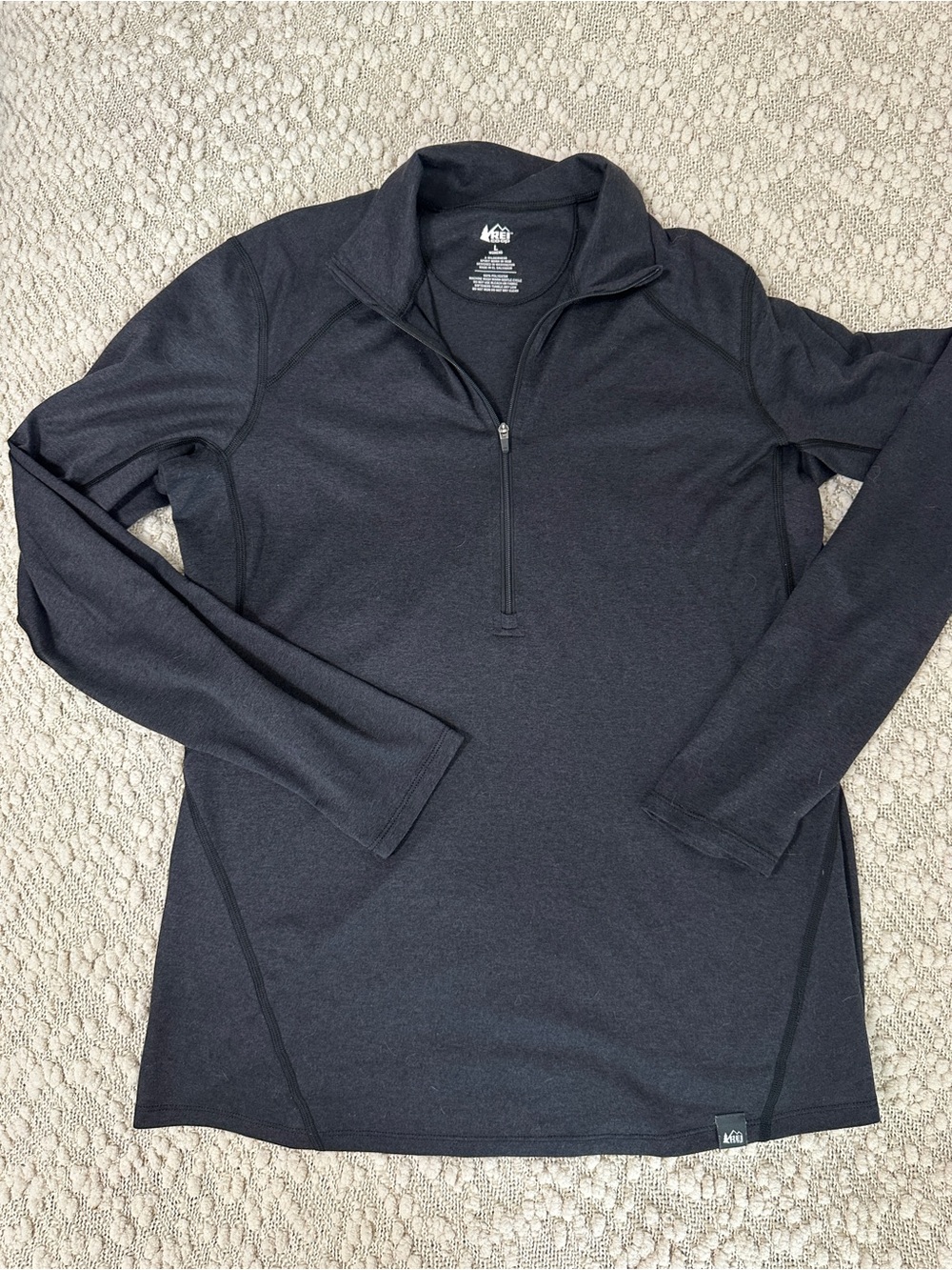REI Co-op Womens Large Dark Grey Heather Quarter Zip Pullover Base Layer